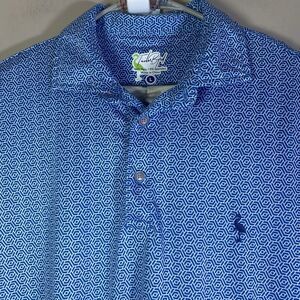Tailorbyrd Shirt Mens Large Golf Polo Blue Geometric Performance Short Sleeve